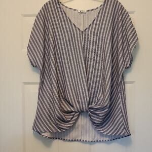 WEST K Women's Size XL Striped V-Neck Blouse with Knot Detail